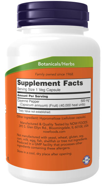 Now Cayenne 500mg Veg Capsules 250ct
