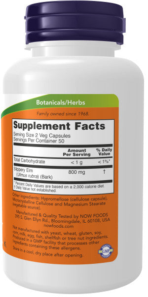 Now Slippery Elm 400mg Veg Capsules 100ct